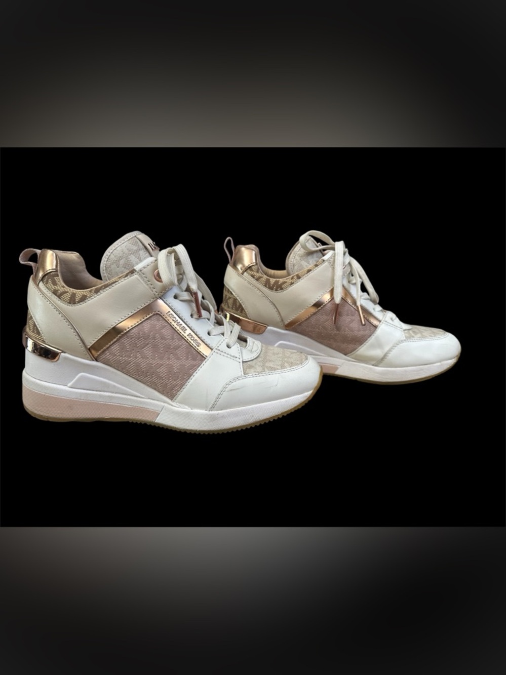 Michael Kors  leather trainer platform sneaker tennis shoe sz 7 copper accents - Picture 4 of 10